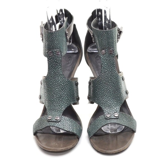 Tory Burch Teagan Stingray Vegan Gladiator Sandals Caged Heels 8 M - Picture 3 of 8